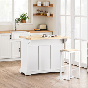 SoBuy Carrello Cucina con Ruote, Isola Cucina con Piano di Lavoro Estensibile, 2 Cassetti e Ripiani Regolabili Mobile Salvaspazio per Mobili da Cucina, Bianco 115 x (46-71) x 92 cm FKW71-II-WN