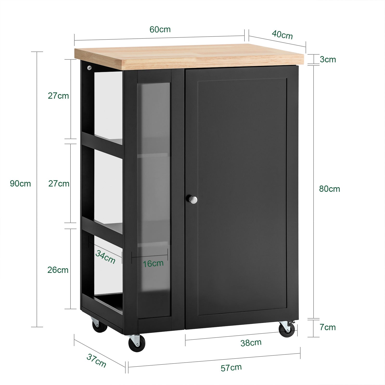 Carrello Cucina Credenza Bianca Con Armadio e portabottiglie Nero FKW75-SCH