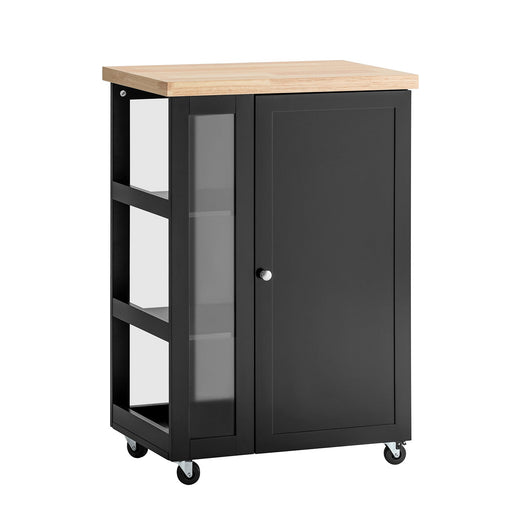 Carrello Cucina Credenza Bianca Con Armadio e portabottiglie Nero FKW75-SCH