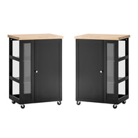 Carrello Cucina Credenza Bianca Con Armadio e portabottiglie Nero FKW75-SCH