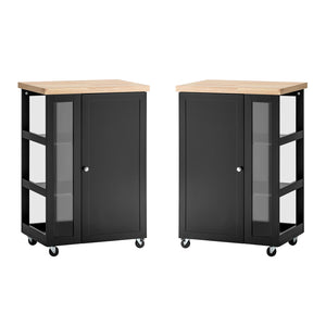 Carrello Cucina Credenza Bianca Con Armadio e portabottiglie Nero FKW75-SCH