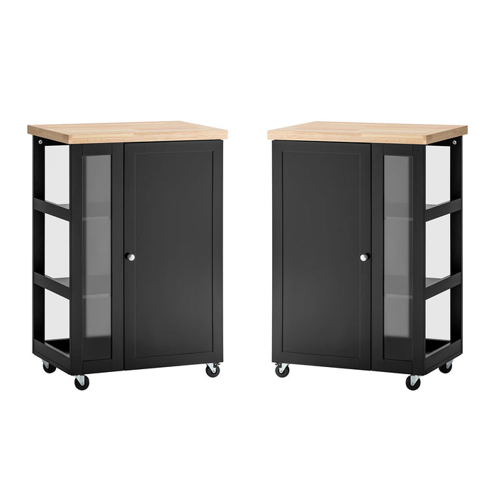 Carrello Cucina Credenza Bianca Con Armadio e portabottiglie Nero FKW75-SCH