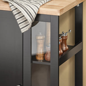 Carrello Cucina Credenza Bianca Con Armadio e portabottiglie Nero FKW75-SCH