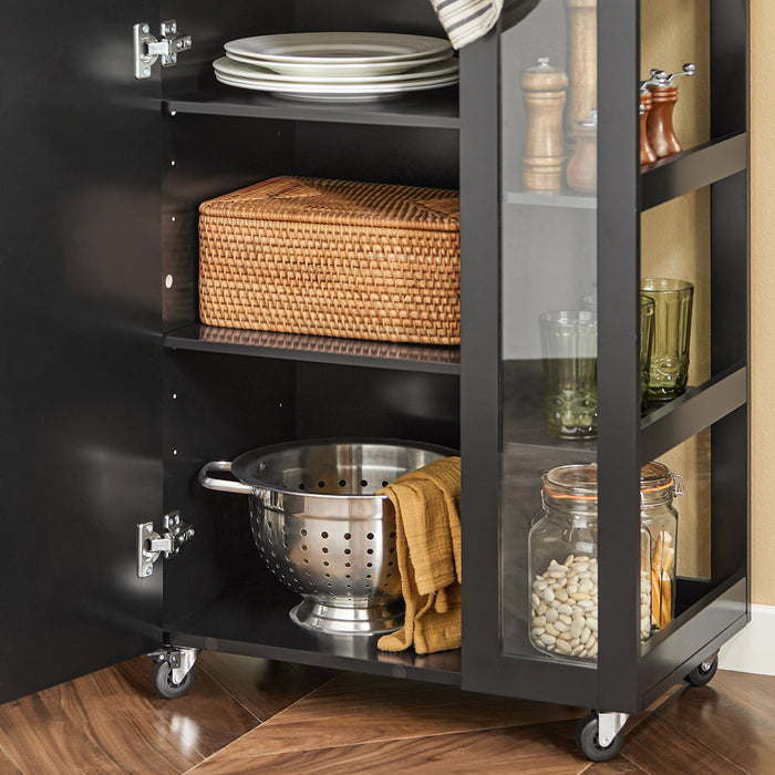 Carrello Cucina Credenza Bianca Con Armadio e portabottiglie Nero FKW75-SCH