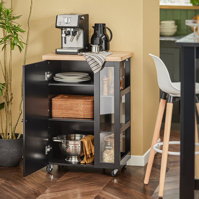 Carrello Cucina Credenza Bianca Con Armadio e portabottiglie Nero FKW75-SCH