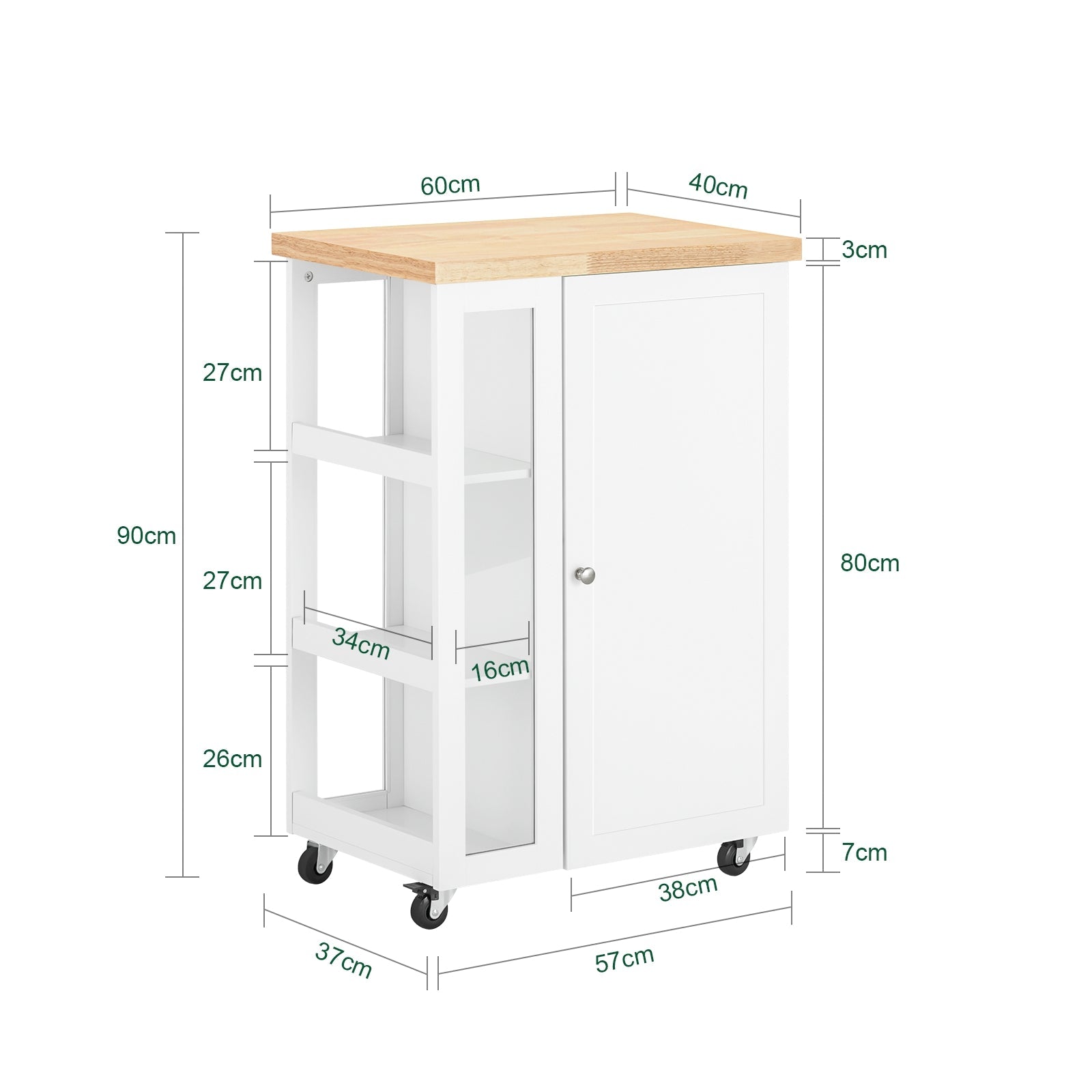 Carrello Cucina Credenza Bianca con Armadio e portabottiglie Bianco FKW75-WN