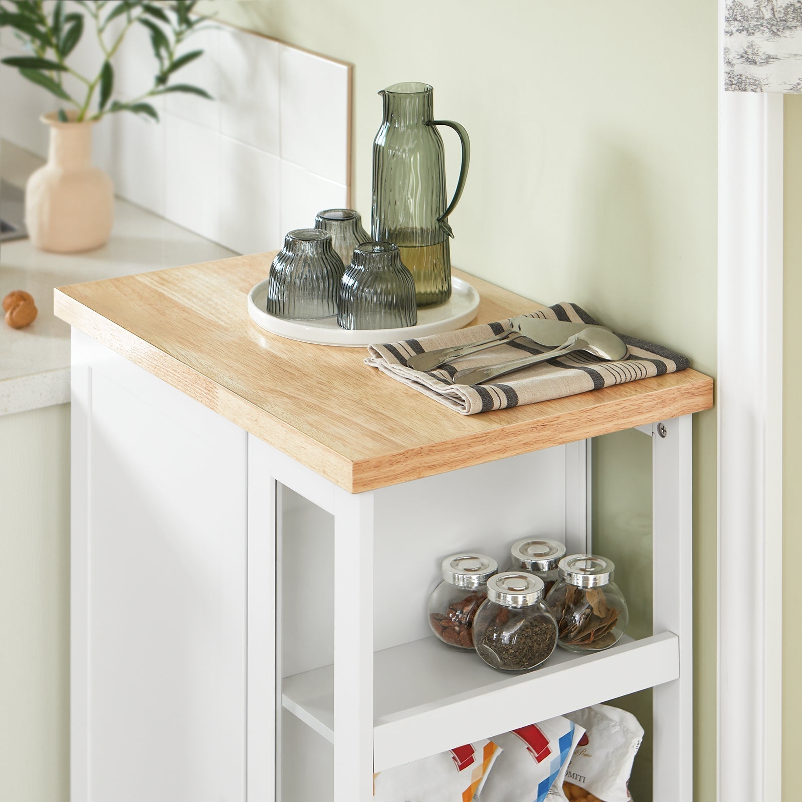 Carrello Cucina Credenza Bianca con Armadio e portabottiglie Bianco FKW75-WN