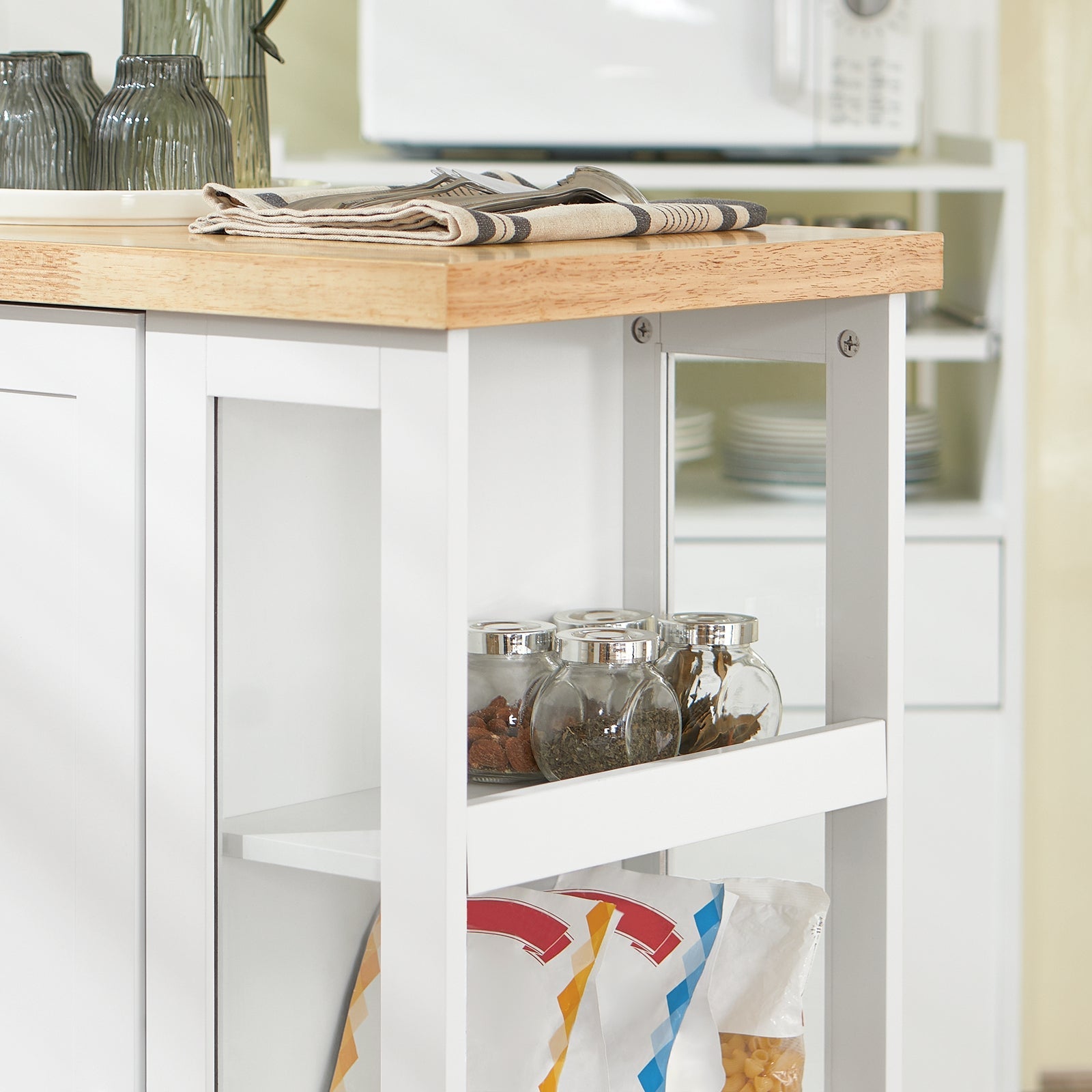 Carrello Cucina Credenza Bianca con Armadio e portabottiglie Bianco FKW75-WN