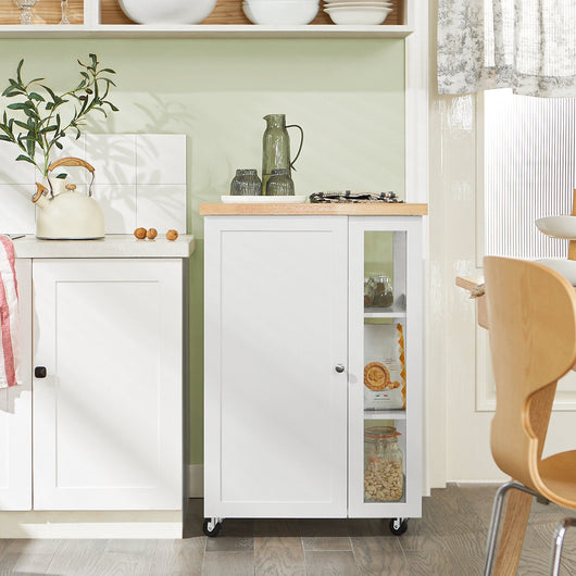 Carrello Cucina Credenza Bianca con Armadio e portabottiglie Bianco FKW75-WN