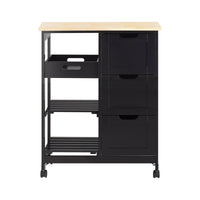 Carrello Cucina Credenza da Cucina o Bagno con 3 cassetti e 1 Cestino L68*P38*A85 cm colore nero FKW79-SCH