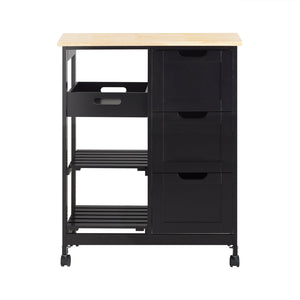 Carrello Cucina Credenza da Cucina o Bagno con 3 cassetti e 1 Cestino L68*P38*A85 cm colore nero FKW79-SCH