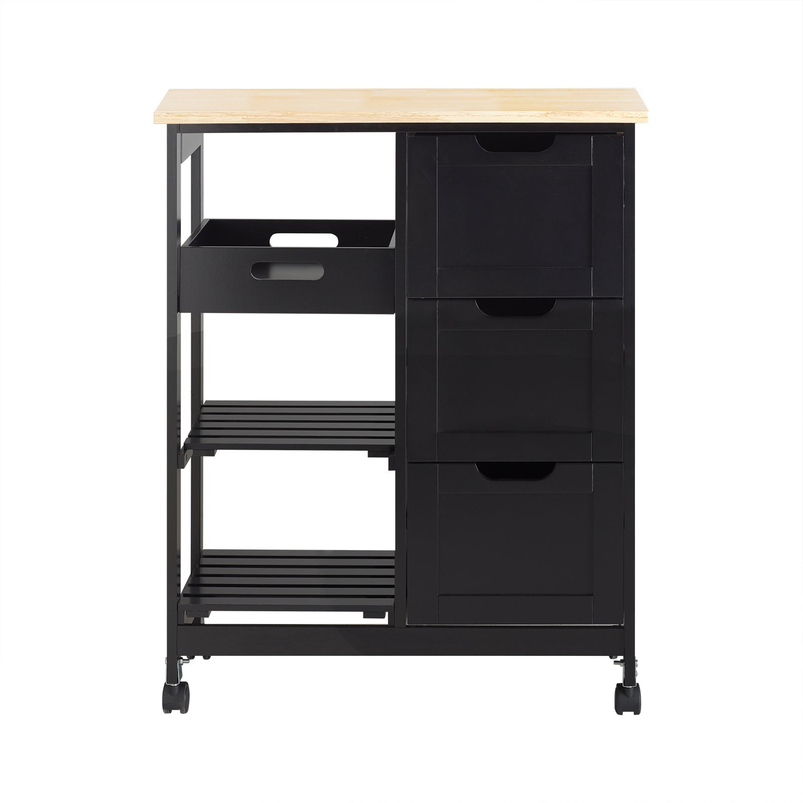 Carrello Cucina Credenza da Cucina o Bagno con 3 cassetti e 1 Cestino L68*P38*A85 cm colore nero FKW79-SCH