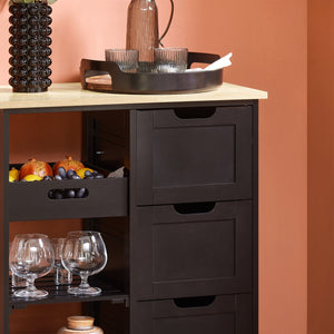 Carrello Cucina Credenza da Cucina o Bagno con 3 cassetti e 1 Cestino L68*P38*A85 cm colore nero FKW79-SCH