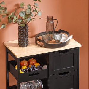 Carrello Cucina Credenza da Cucina o Bagno con 3 cassetti e 1 Cestino L68*P38*A85 cm colore nero FKW79-SCH