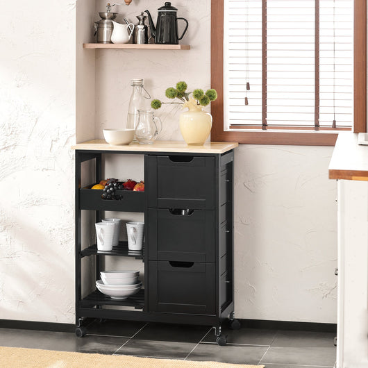 Carrello Cucina Credenza da Cucina o Bagno con 3 cassetti e 1 Cestino L68*P38*A85 cm colore nero FKW79-SCH