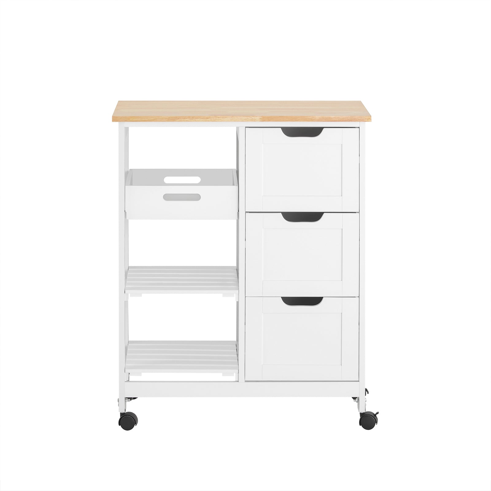 Carrello Cucina Credenza da Cucina o Bagno con 3 cassetti e 1 Cestino L68*P38*A85 cm colore bianco FKW79-W