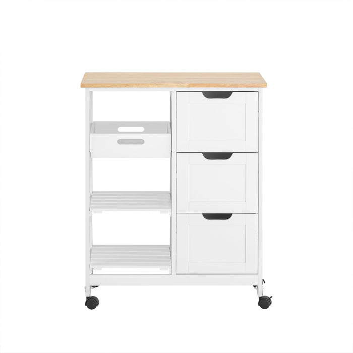 Carrello Cucina Credenza da Cucina o Bagno con 3 cassetti e 1 Cestino L68*P38*A85 cm colore bianco FKW79-W