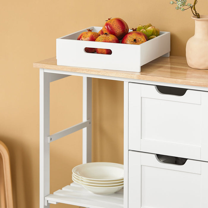 Carrello Cucina Credenza da Cucina o Bagno con 3 cassetti e 1 Cestino L68*P38*A85 cm colore bianco FKW79-W