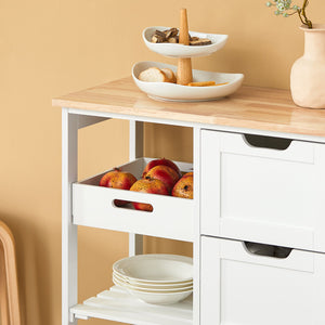 Carrello Cucina Credenza da Cucina o Bagno con 3 cassetti e 1 Cestino L68*P38*A85 cm colore bianco FKW79-W