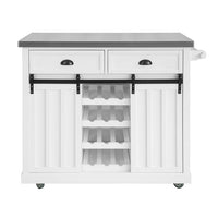 Credenza cucina vetrina Shabby Isola cucina con ruote Piano in acciaio inossidabile con portabottiglie e 2 armadietti L116*P46*A95 cm bianco FKW94-W