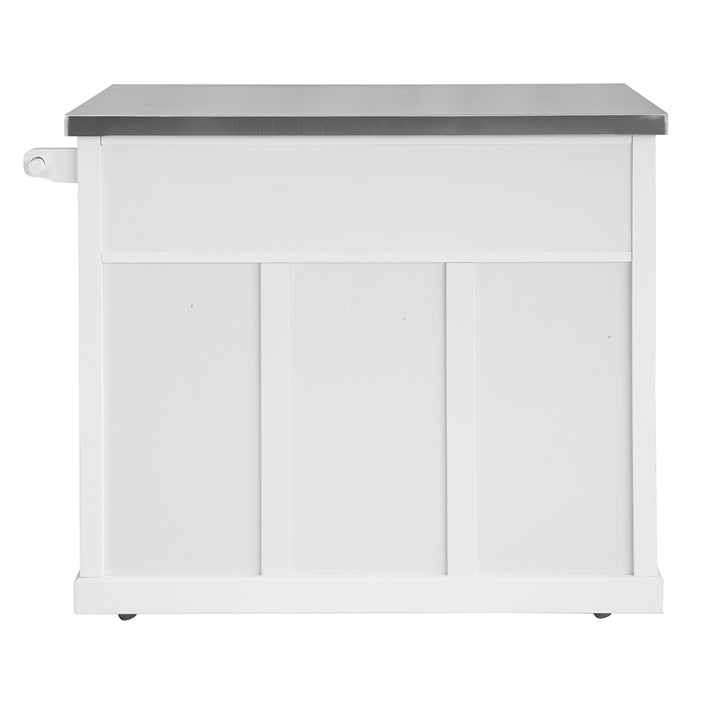 Credenza cucina vetrina Shabby Isola cucina con ruote Piano in acciaio inossidabile con portabottiglie e 2 armadietti L116*P46*A95 cm bianco FKW94-W