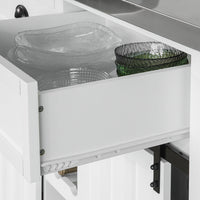 Credenza cucina vetrina Shabby Isola cucina con ruote Piano in acciaio inossidabile con portabottiglie e 2 armadietti L116*P46*A95 cm bianco FKW94-W