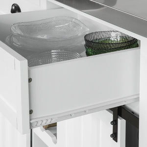 Credenza cucina vetrina Shabby Isola cucina con ruote Piano in acciaio inossidabile con portabottiglie e 2 armadietti L116*P46*A95 cm bianco FKW94-W