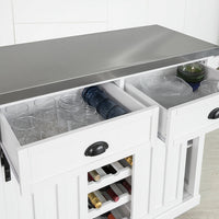 Credenza cucina vetrina Shabby Isola cucina con ruote Piano in acciaio inossidabile con portabottiglie e 2 armadietti L116*P46*A95 cm bianco FKW94-W
