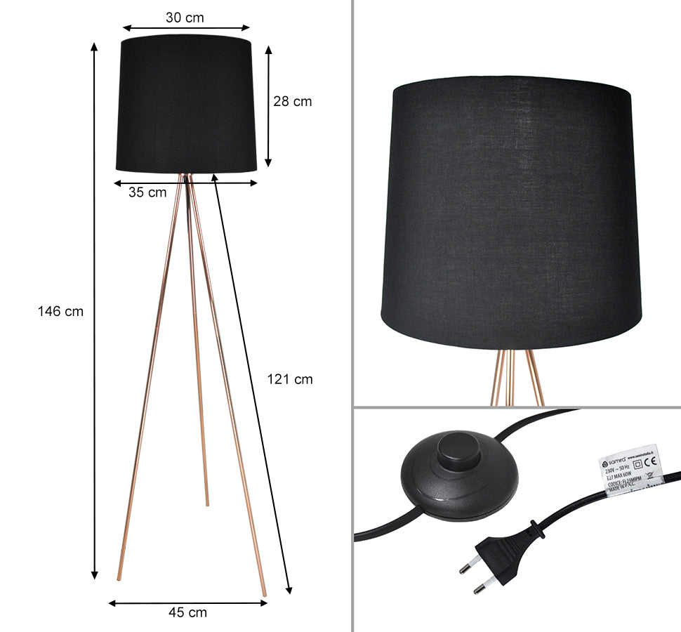 Lampada da terra con treppiede in metallo color oro rosa, piantana mod. Michelle FL23MIPM