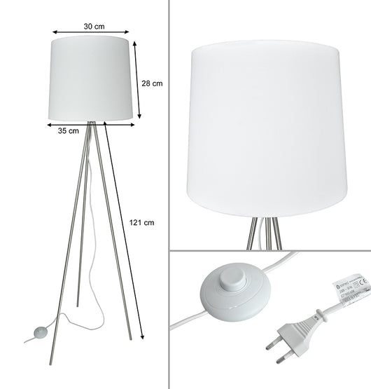 Lampada da terra con treppiede in metallo argentato, piantana mod. Michelle FL24MIPM