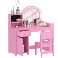 Toeletta per bambini con sgabello e specchio LED, da 3 a 8 anni, 88,6 x 38,8 x 96,9 cm, Rosa