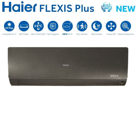 Climatizzatore Condizionatore Haier Quadri Split Inverter serie FLEXIS PLUS BLACK 7+7+9+24 con 4U85S2SR3FA R-32 Wi-Fi Integrato Colore Nero 7000+7000+9000+24000