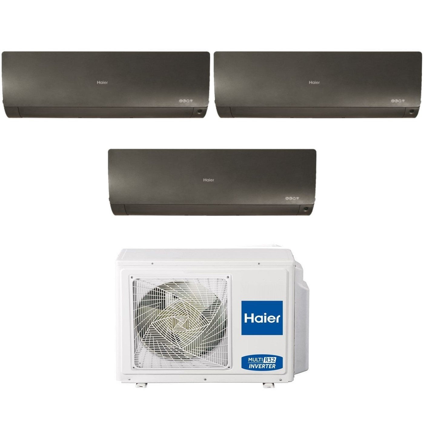 Climatizzatore Condizionatore Haier Trial Split Inverter serie FLEXIS PLUS BLACK 7+9+12 con 3U70S2SR3FA R-32 Wi-Fi Integrato Colore Nero 7000+9000+12000