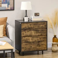 Cassettiera con 3 Cassetti in Truciolato dallo Stile rustico, 60x45x75cm, Marrone e nero
