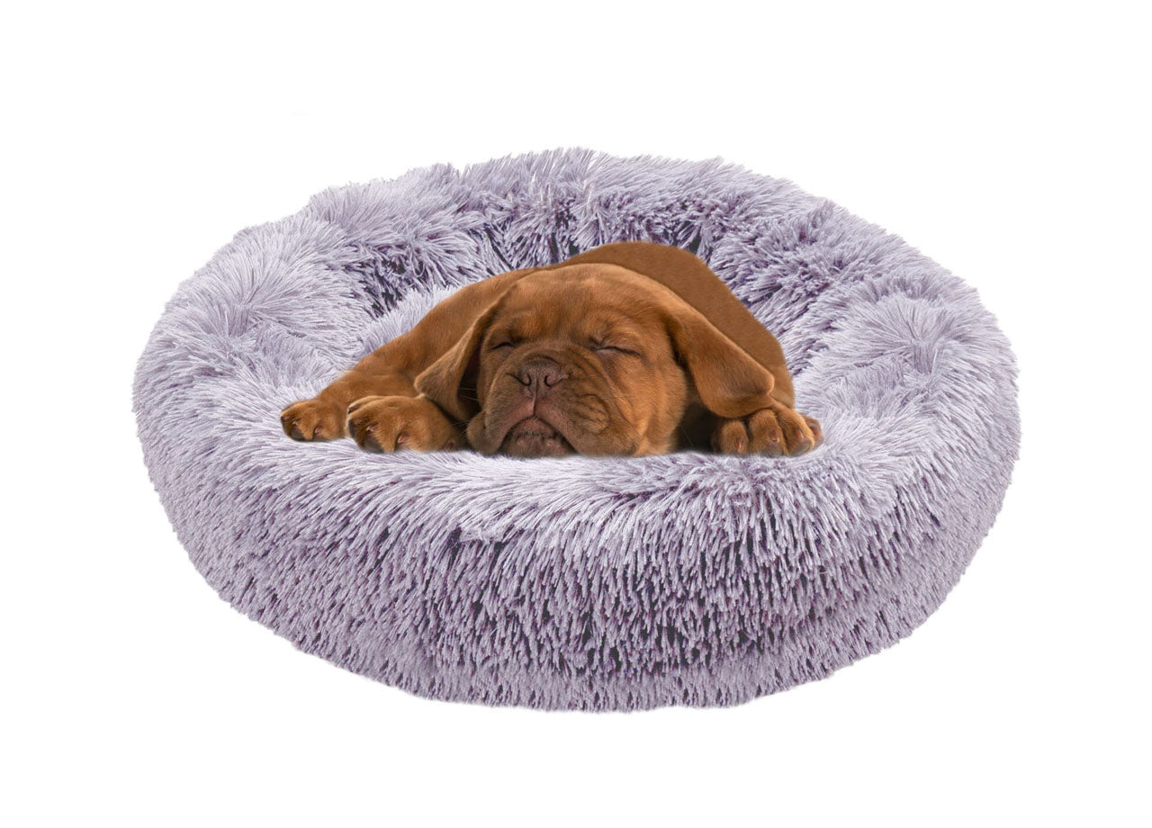 Cuccia Cane Gatto Cuscino Peloso Morbido Peluches Caldo Rotondo Ciambella Animali Fluffy - Grande - Grigio Chiaro