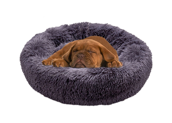 Cuccia Cane Gatto Cuscino Peloso Morbido Peluches Caldo Rotondo Ciambella Animali Fluffy - Grande - Grigio Scuro