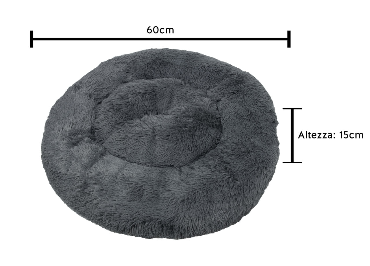 Cuccia Cane Gatto Cuscino Peloso Morbido Peluches Caldo Rotondo Ciambella Animali Fluffy - Piccola - Grigio Chiaro