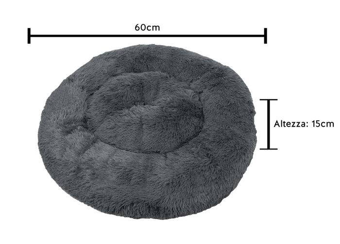 Cuccia Cane Gatto Cuscino Peloso Morbido Peluches Caldo Rotondo Ciambella Animali Fluffy - Piccola - Grigio Chiaro