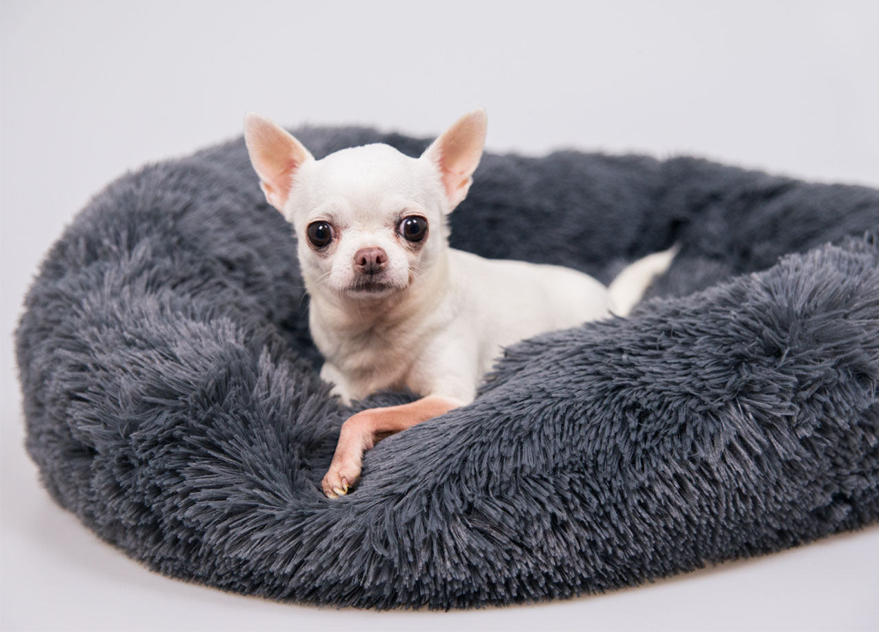 Cuccia Cane Gatto Cuscino Peloso Morbido Peluches Caldo Rotondo Ciambella Animali Fluffy - Grande - Grigio Scuro