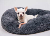 Cuccia Cane Gatto Cuscino Peloso Morbido Peluches Caldo Rotondo Ciambella Animali Fluffy - Grande - Grigio Scuro