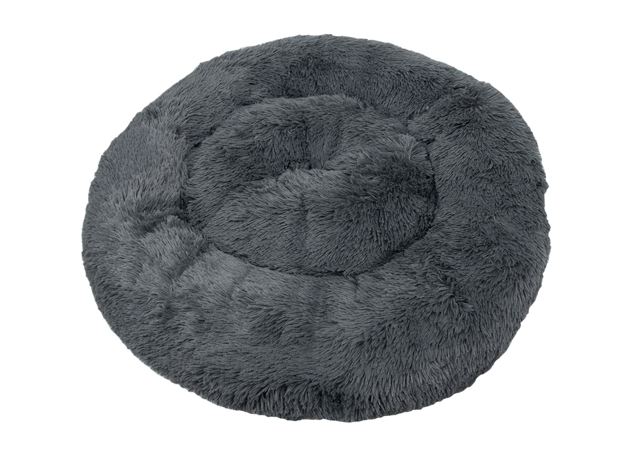 Cuccia Cane Gatto Cuscino Peloso Morbido Peluches Caldo Rotondo Ciambella Animali Fluffy - Grande - Grigio Scuro