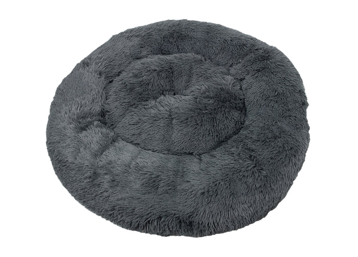 Cuccia Cane Gatto Cuscino Peloso Morbido Peluches Caldo Rotondo Ciambella Animali Fluffy - Grande - Grigio Scuro