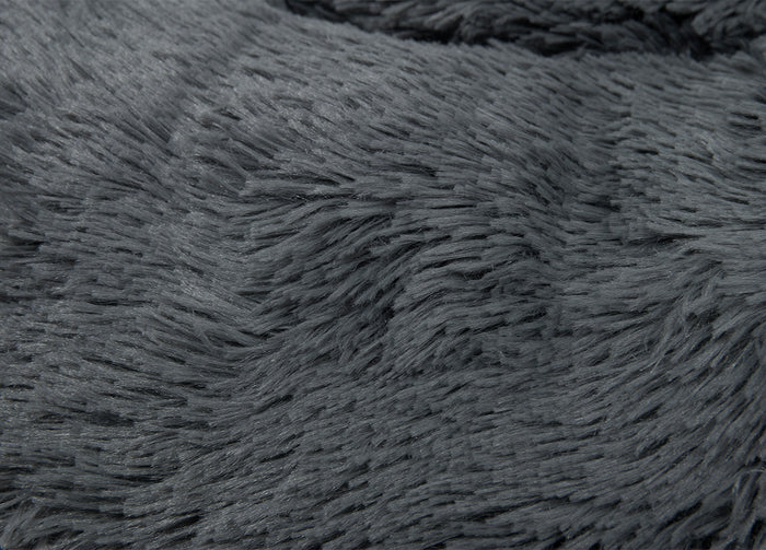 Cuccia Cane Gatto Cuscino Peloso Morbido Peluches Caldo Rotondo Ciambella Animali Fluffy - Grande - Grigio Scuro