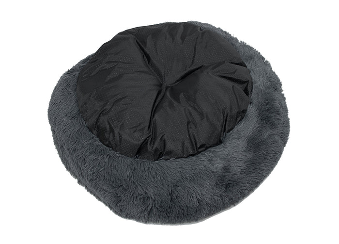 Cuccia Cane Gatto Cuscino Peloso Morbido Peluches Caldo Rotondo Ciambella Animali Fluffy - Grande - Grigio Scuro