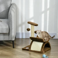 Tiragraffi Gatto Albero Tira Graffi Gioco Giocattolo per Gatti con Cuccia 2 Palline Appese in Sisal Naturale Altezza 43cm