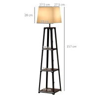 Lampada da Terra in Metallo e MDF a 3 Ripiani con Paralume in Tessuto, Ø42x166 cm, Nero e Beige