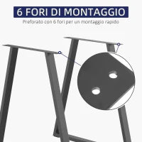 Set 2 Gambe per Tavolo Trapezoidali in Acciaio con 6 Fori e 12 Viti, 70x5x72 cm, Nero