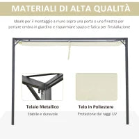 Gazebo Pergola 3x3m da Giardino in Metallo con Tettuccio Scorrevole Bianco Crema, Pergola da Giardino a Parete