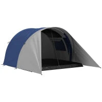 Tenda da Campeggio per Famiglie da 3-4 Persone, Impermeabile, Leggera, Ventilata, Facile da Montare, 390L x 315l x 188H cm, Blu e Grigio