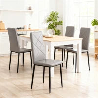 Set di 4 Sedie da Pranzo con Schienale Alto in Finta Pelle e Acciaio, 41x50x97cm, Grigio